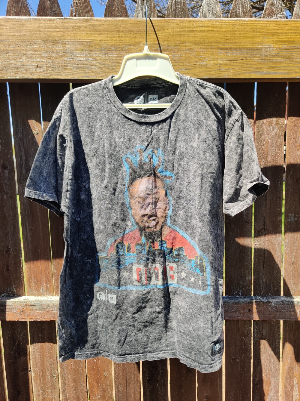 Men's Black Washed Graphic ODB Short Sleeve Tee with Blue & Red Print